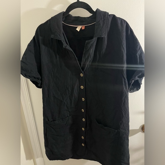Pilcro Black Button Down Linen Shirt Dress Anthropologie - Picture 3 of 11